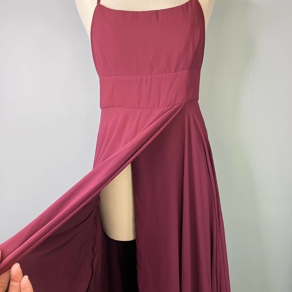 LULUS Dreamy Romance Burgundy Backless Spaghetti Strap Maxi Dress Women's Size L - Picture 3 of 16